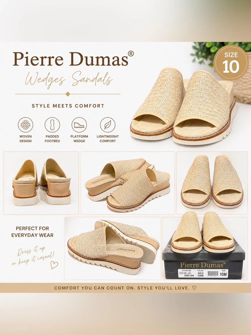 Pierre Dumas Expand-1 Raffia Platform Slide Sandals Size 10 Gold Combo